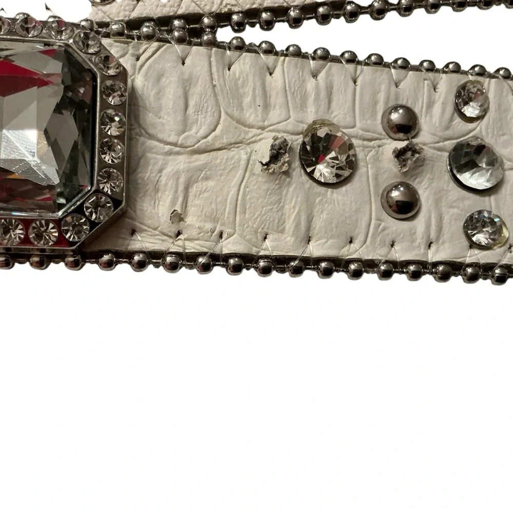 Western rhinestone studded belt cowgirl rodeo pageant bling buckle white large